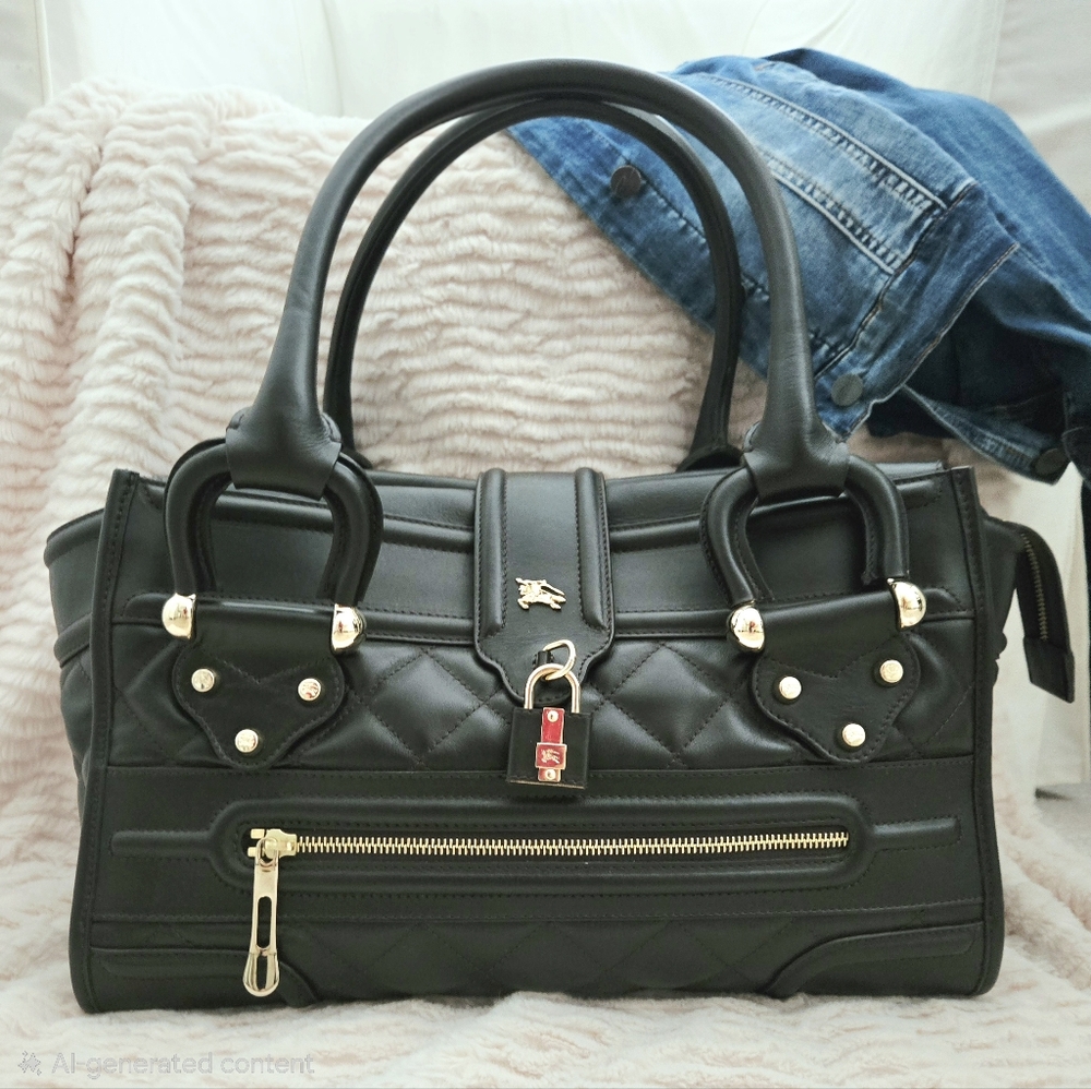 Authentic BURBERRY Manor Quilted XL Brown Luxury‎ Satchel Handbag Business Bag